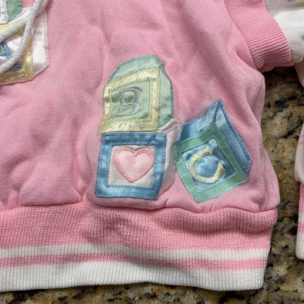 Vintage Joggles Baby Girl‎ Alphabet Blocks Hoodie Pink White 12 Months 80s 90s